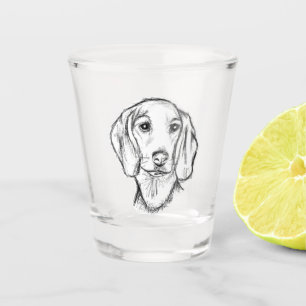 Dackel handgezeichnete Skizze schwarz weiß Welpe H Schnapsglas