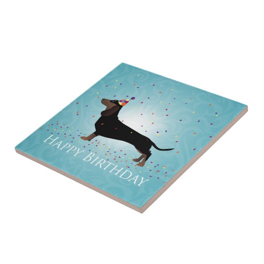 Dackel Happy Birthday Design Fliese (Seite)