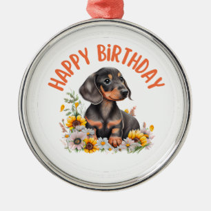 Dackel Happy Birthday Ornament Aus Metall