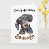 Dackel "Happy Birthday Sausage" Hundekunst Karte (Gelbe Blume)