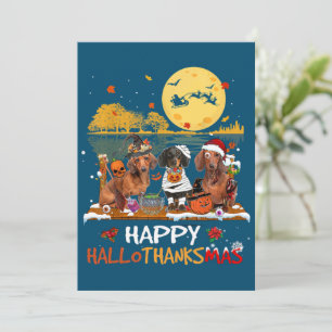 Dackel Happy Hallothanksmas Halloween Thanksgiv Dankeskarte