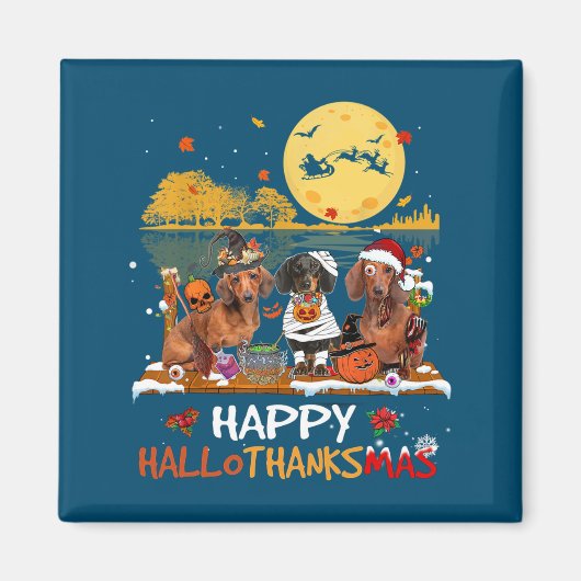 Dackel Happy Hallothanksmas Halloween Thanksgiv Magnet (Vorne)