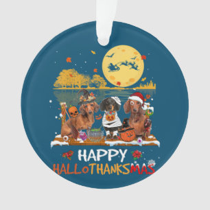 Dackel Happy Hallothanksmas Halloween Thanksgiv Ornament