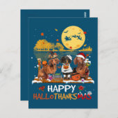 Dackel Happy Hallothanksmas Halloween Thanksgiv Postkarte (Vorne/Hinten)