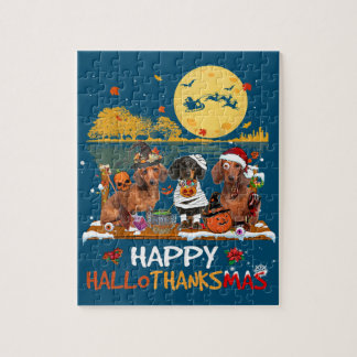 Dackel Happy Hallothanksmas Halloween Thanksgiv Puzzle