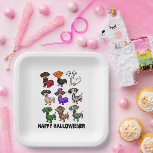 Dackel Happy Halloweiner Funny Dog Halloween Pappteller (Party)