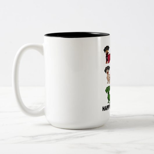 Dackel Happy Halloweiner Funny Dog Halloween Zweifarbige Tasse (Links)