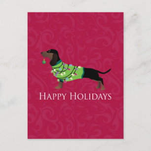 Dackel Happy Holidays Design Feiertagspostkarte