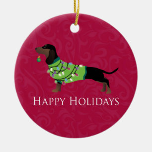 Dackel Happy Holidays Design Keramikornament