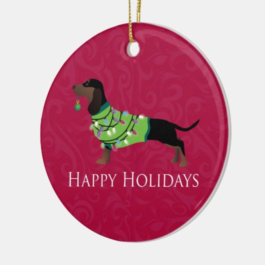 Dackel Happy Holidays Design Keramikornament (Links)