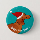 Dackel Happy Neujahrshund Button (Vorderseite)