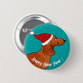 Dackel Happy Neujahrshund Button (Vorne & Hinten)