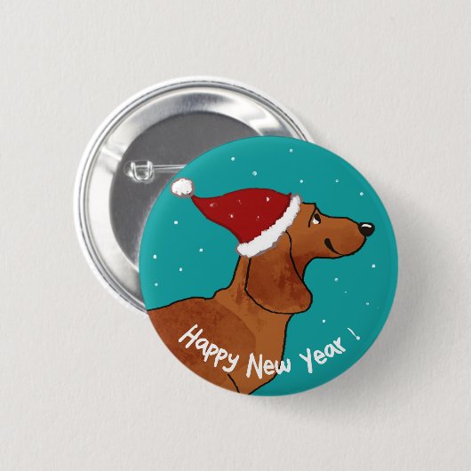 Dackel Happy Neujahrshund Button (Vorne & Hinten)
