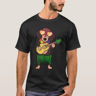 Dackel hawaiianisches Kostüm spielt Ukulele Sommer T-Shirt