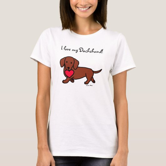 Dackel Herz Valentine Cartoon Tshirt (Vorderseite)