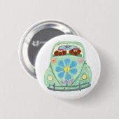 Dackel-Hippies in ihrem Blumen-Liebe-Mobile Button (Vorne & Hinten)