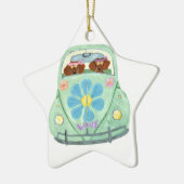 Dackel-Hippies in ihrem Blumen-Liebe-Mobile Keramik Ornament (Links)