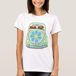 Dackel-Hippies in ihrem Blumen-Liebe-Mobile T-Shirt