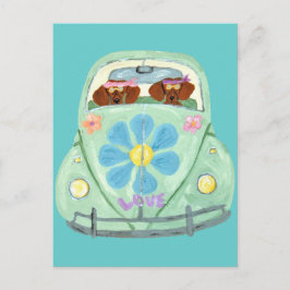 Dackel Hippies in ihrer Blume Liebe Mobile Postkarte