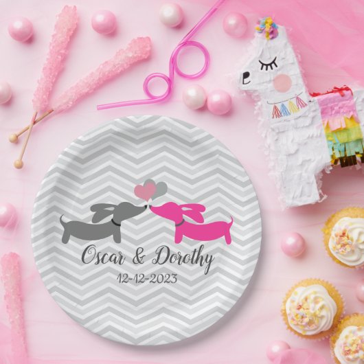 Dackel Hochzeit Personalisierte Dackel Pappteller (Party)