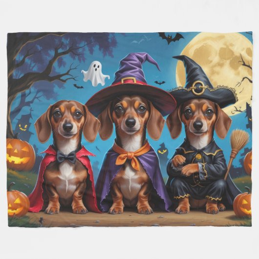 Dackel Hogs Pumpkin Halloween Funny Fleecedecke (Vorderseite (Horizontal))