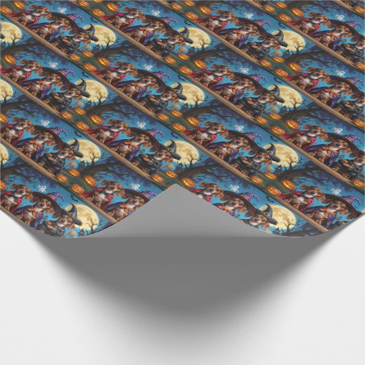 Dackel Hogs Pumpkin Halloween Funny Geschenkpapier (Ecke)