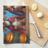 Dackel Hogs Pumpkin Halloween Funny Geschirrtuch (Viertel Falte)