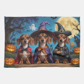 Dackel Hogs Pumpkin Halloween Funny Geschirrtuch (Horizontal)