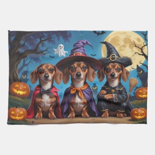 Dackel Hogs Pumpkin Halloween Funny Geschirrtuch (Horizontal)