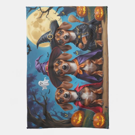 Dackel Hogs Pumpkin Halloween Funny Geschirrtuch (Vertikal)