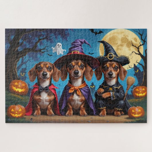 Dackel Hogs Pumpkin Halloween Funny Puzzle (Horizontal)