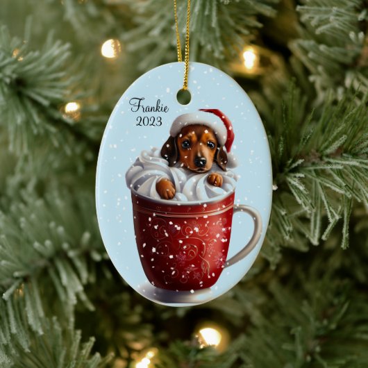 Dackel Hot Cocoa Weihnachten Keramik Ornament (Baum)