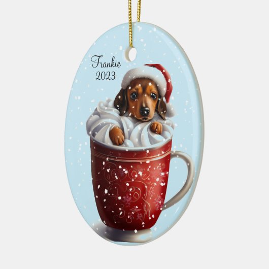 Dackel Hot Cocoa Weihnachten Keramik Ornament (Links)