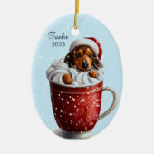 Dackel Hot Cocoa Weihnachten Keramik Ornament (Vorne)