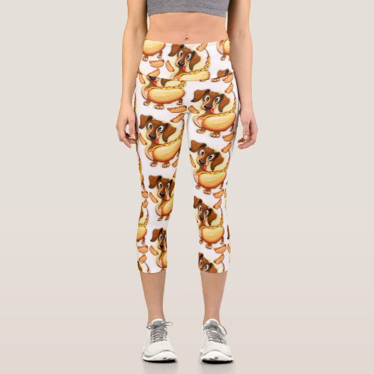 Dackel Hot Dog Capri Leggings (Vorderseite)