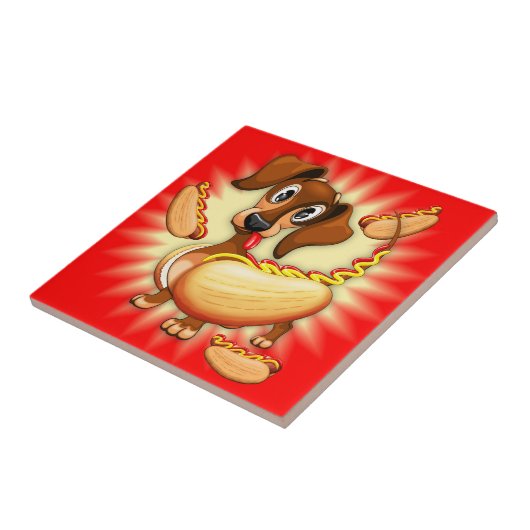 Dackel Hot Dog Fliese (Seite)