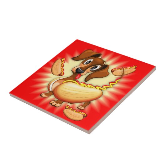 Dackel Hot Dog Fliese (Seite)