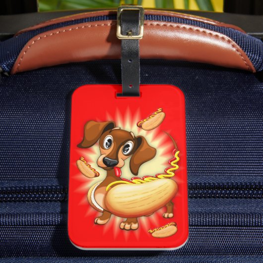 Dackel Hot Dog Gepäckanhänger (Vorderseite Insitu 2)