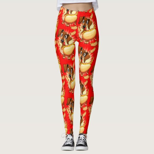 Dackel Hot Dog Leggings (Vorderseite)