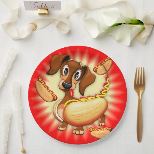 Dackel Hot Dog Pappteller (Hochzeit)
