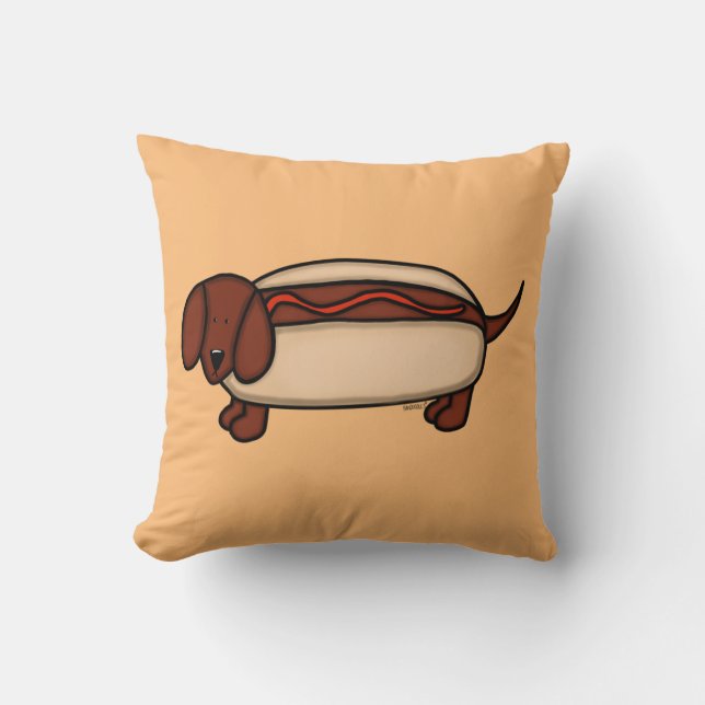 Dackel Hot Dog Throw Kissen (Vorderseite)