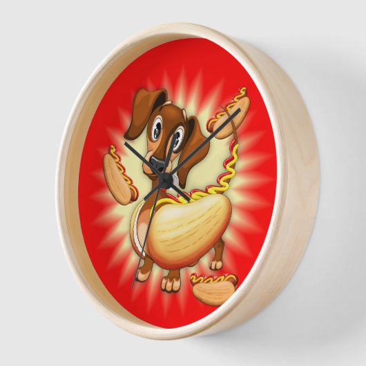 Dackel Hot Dog Uhr (Winkel)