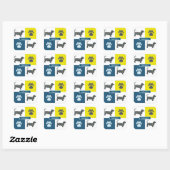 Dackel Hound Dog & Paw Y&B Grid Square Sticker (Blatt)