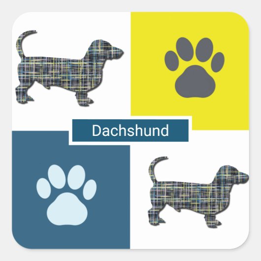 Dackel Hound Dog & Paw Y&B Grid Square Sticker (Vorderseite)