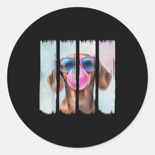 Dackel Hund blasen Bubblegum Trage Gles Niedlich D Runder Aufkleber (Vorderseite)