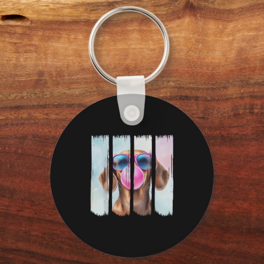 Dackel Hund blasen Bubblegum Trage Gles Niedlich D Schlüsselanhänger (Vorderseite)