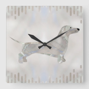 Dackel Hund - Dackel Perle Silhouette Quadratische Wanduhr