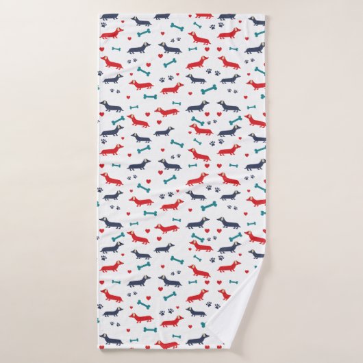 Dackel Hund farbenfrohe Dackeln und Pfoten Badehandtuch (Badehandtuch)