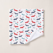 Dackel Hund farbenfrohe Dackeln und Pfoten Badhandtuch Set (Waschlappen)