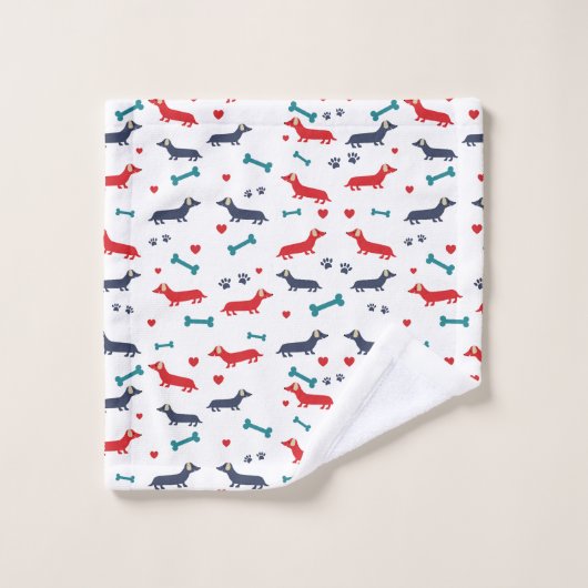 Dackel Hund farbenfrohe Dackeln und Pfoten Badhandtuch Set (Waschlappen)